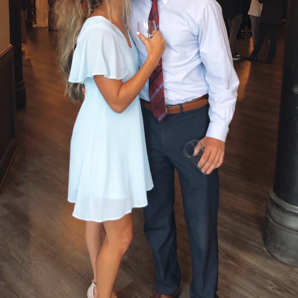 These three baby blue dress